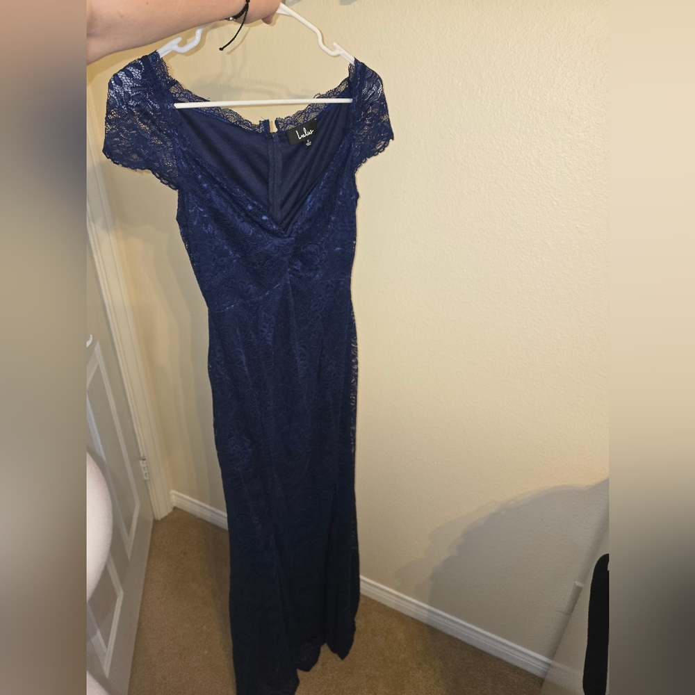 Lulu's Navy Lace Off-Shoulder Dress